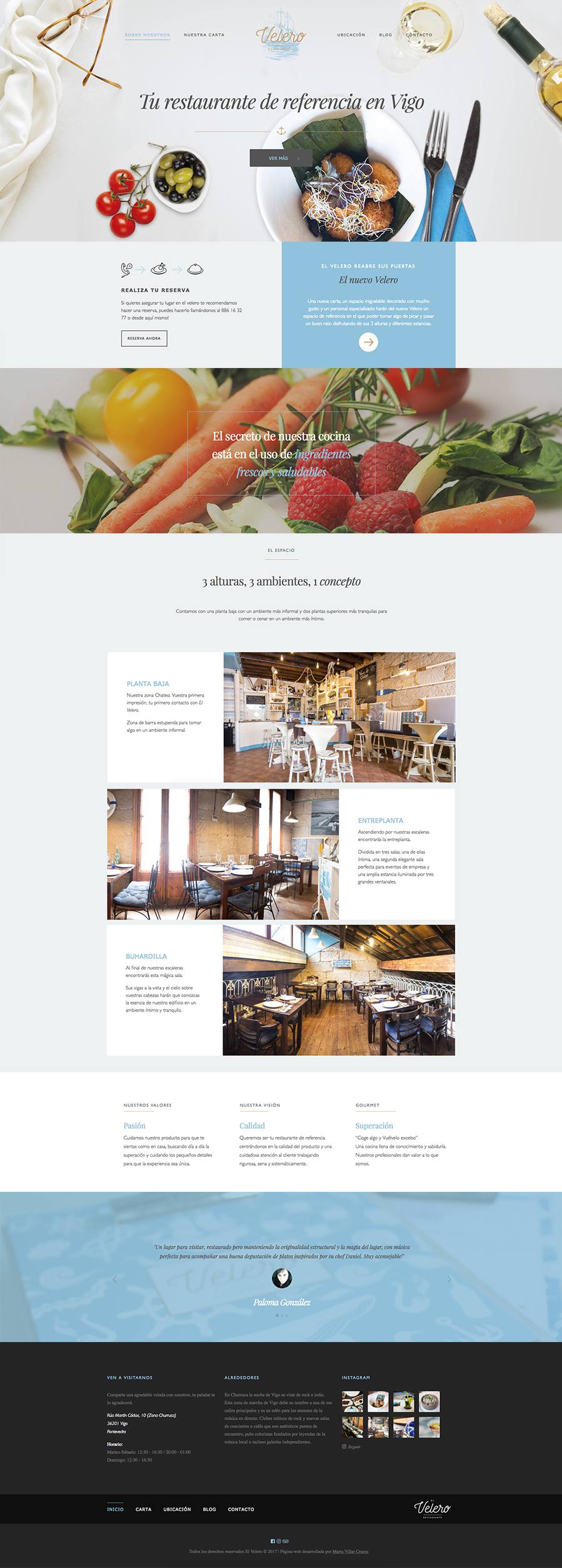 Diseño y desarrollo web Velero Restaurante Vigo