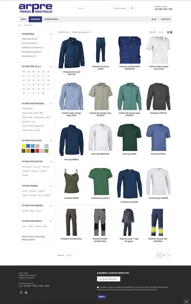 Diseño catálogo web arpre Vigo